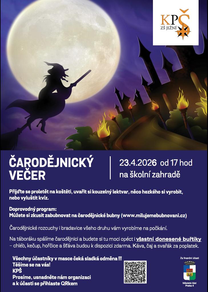 Čarodějnice 23. 4. od 17 hodin školní zahrada